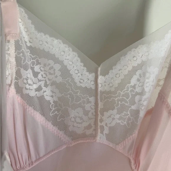 Slip pink 50s vintage Elegant Pink Lace trim Dress adjustable strap lightweight - Picture 13 of 14